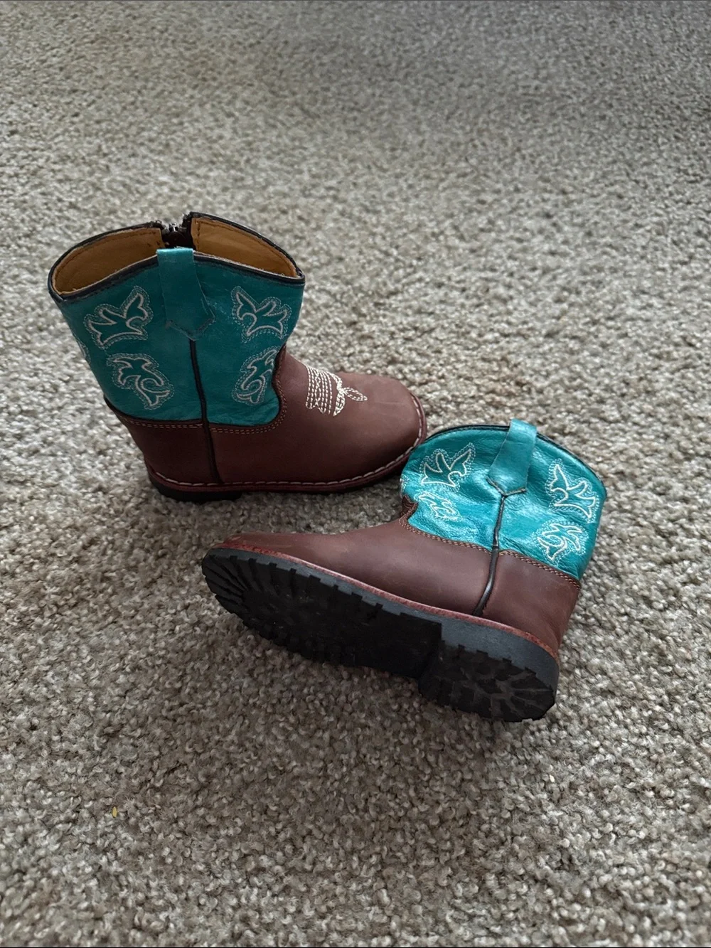 Brown & Turquoise Kids Cowboy Boots